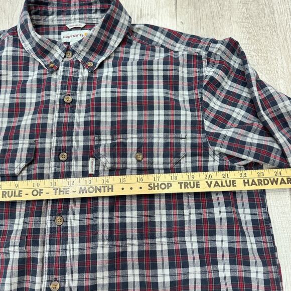 Carhartt Flannel Shirt Mens Large Red Plaid Button Down Long Sleeve Relaxed Fit - Picture 6 of 9